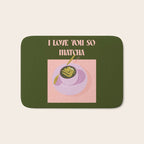 I love you so matcha - a matcha latte illustration in forest green and pink Bath Mat Gallery Image 1