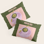 I love you so matcha - a matcha latte illustration in forest green and pink Pillow Sham Gallery Image 3