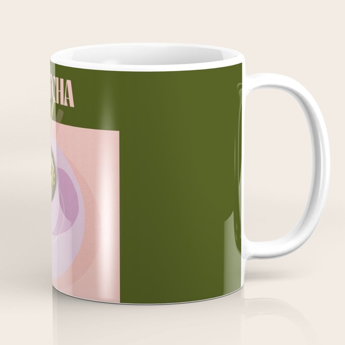 I love you so matcha - a matcha latte illustration in forest green and pink Coffee Mug Gallery Image 1