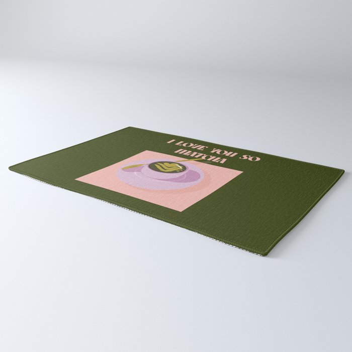 I love you so matcha - a matcha latte illustration in forest green and pink Rug Gallery Image 3