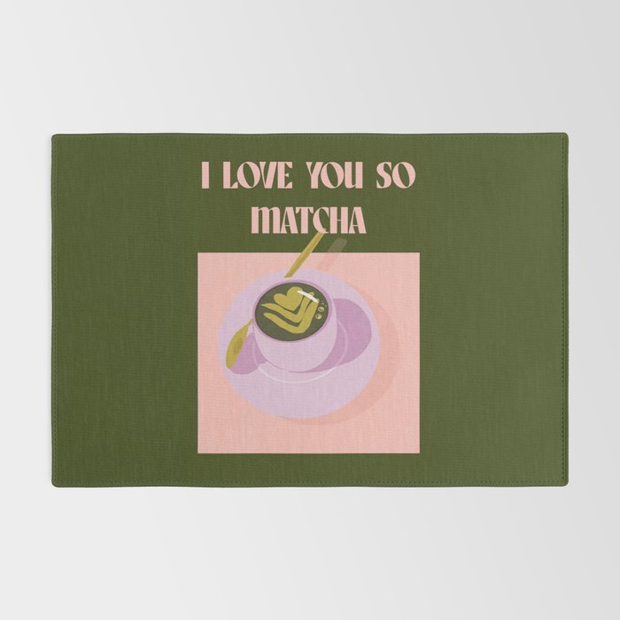I love you so matcha - a matcha latte illustration in forest green and pink Rug Gallery Image 2