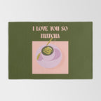 I love you so matcha - a matcha latte illustration in forest green and pink Rug Gallery Image 2