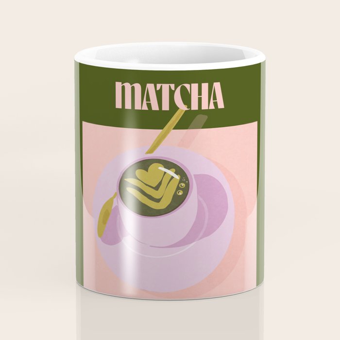 I love you so matcha - a matcha latte illustration in forest green and pink Coffee Mug Gallery Image 4