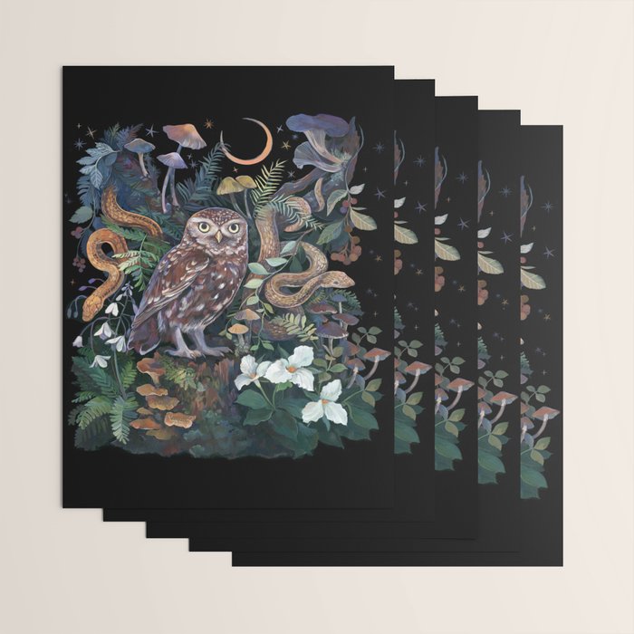 Owl and Snakes Mushroom forest Wrapping Paper Gallery Image 3