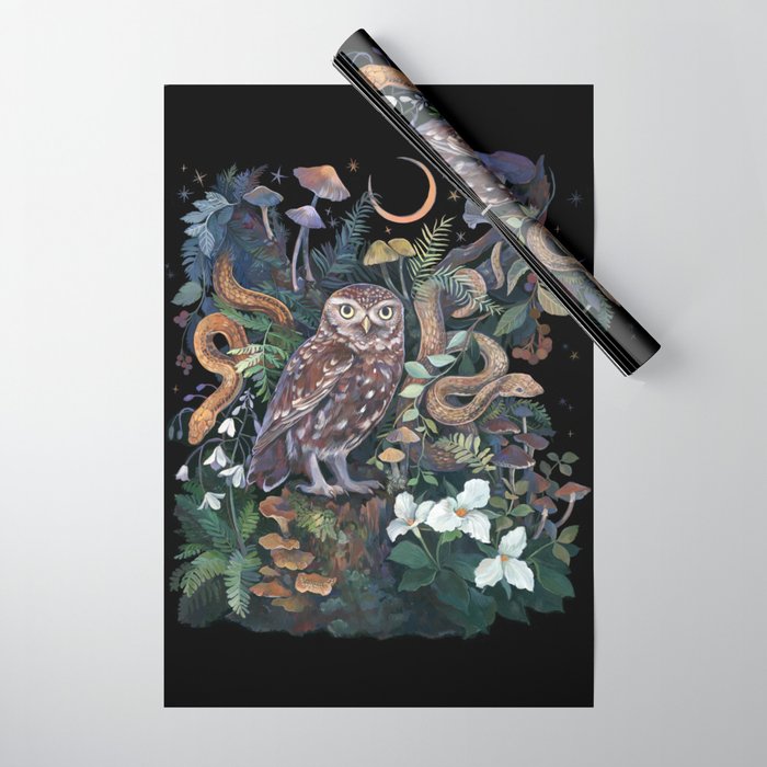 Owl and Snakes Mushroom forest Wrapping Paper Gallery Image 1