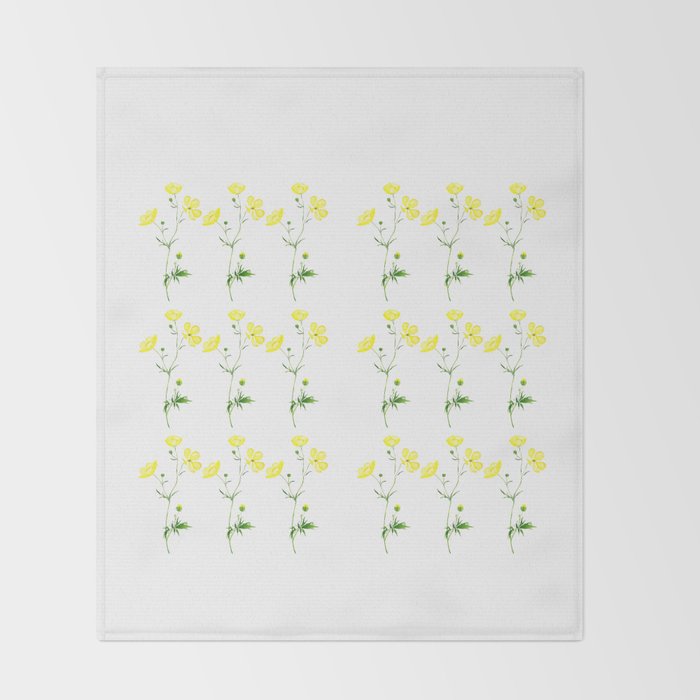 yellow buttercup flower watercolor Throw Blanket Gallery Image 2