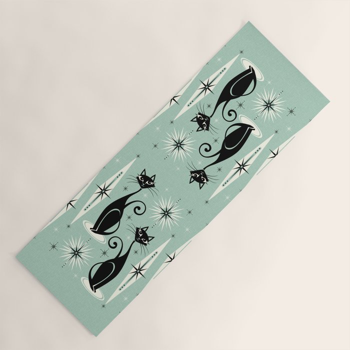 Mid Century Meow Retro Atomic Cats Mint Yoga Mat Gallery Image 1