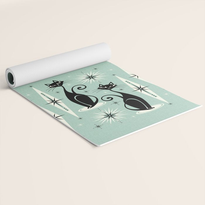 Mid Century Meow Retro Atomic Cats Mint Yoga Mat Gallery Image 2