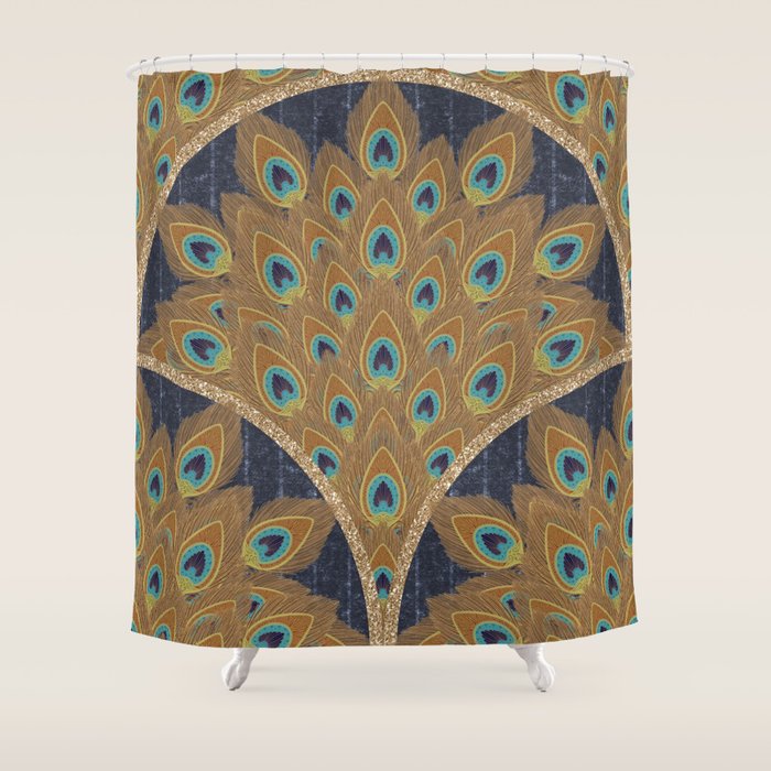 Peacock Art Deco Shower Curtain Gallery Image 1