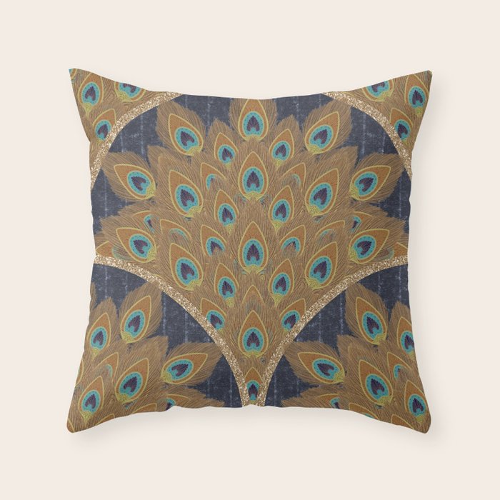 Peacock Art Deco Throw Pillow Gallery Image 6