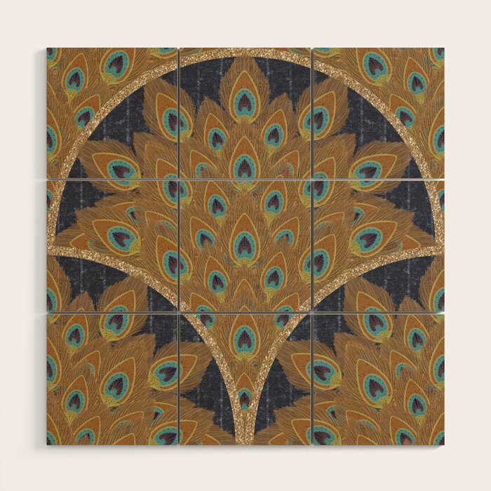 Peacock Art Deco Wood Wall Art Gallery Image 1