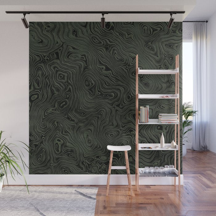 Luxury Moss Green Rippled Moiré Pattern Wall Mural Gallery Image 1