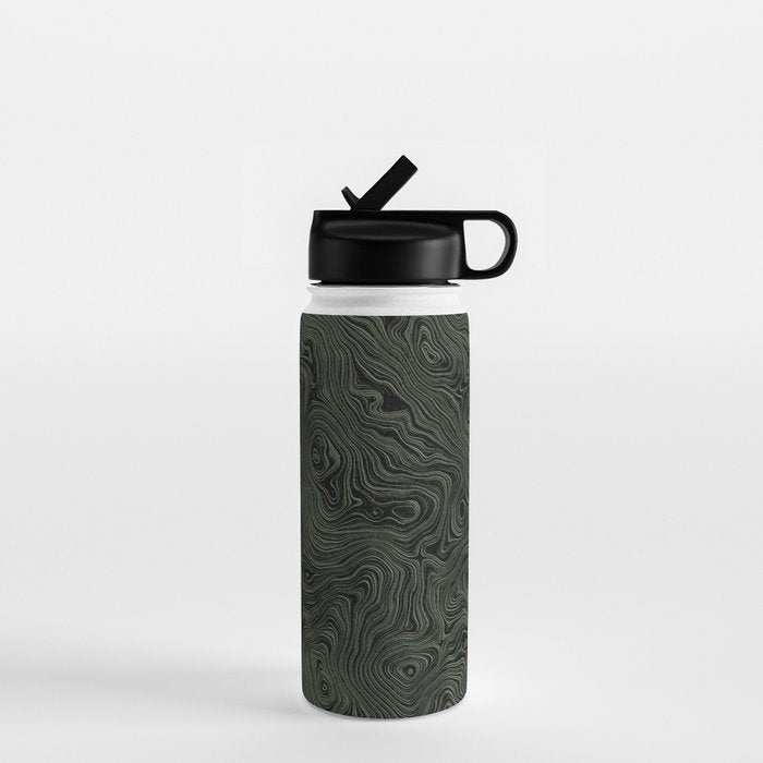 Luxury Moss Green Rippled Moiré Pattern Water Bottle Gallery Image 1