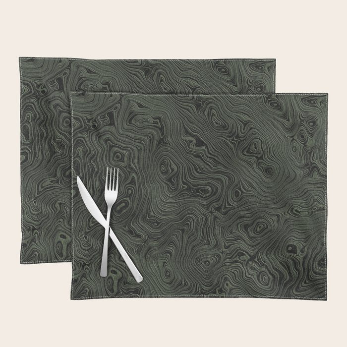Luxury Moss Green Rippled Moiré Pattern Placemat Gallery Image 1