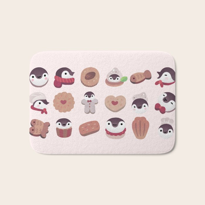 Cookie & cream & penguin - pink pattern Bath Mat Gallery Image 1