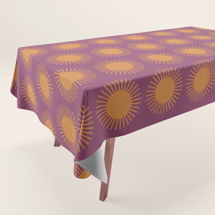 Boho Summer Sun Pattern VI Purple and Orange Tablecloth Gallery Image 1