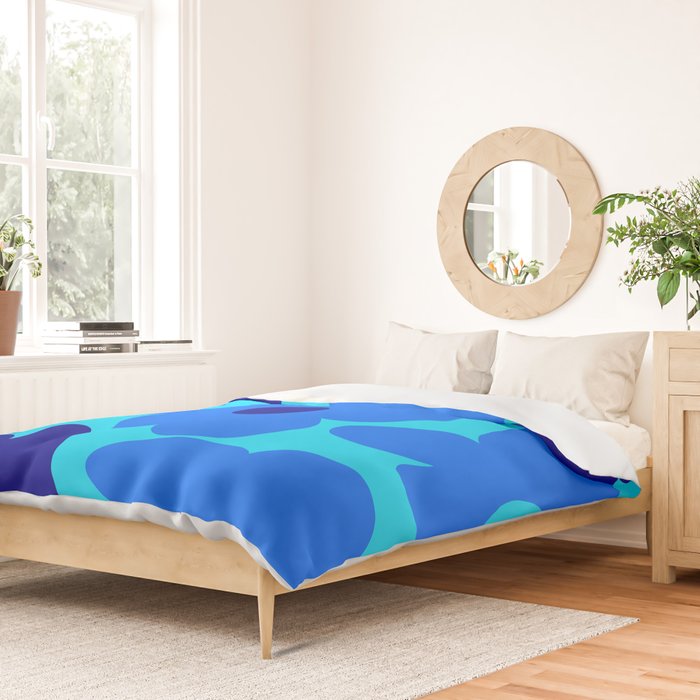 Blue Retro Flowers Pastel Blue Background #decor #society6 #buyart Duvet Cover Gallery Image 2