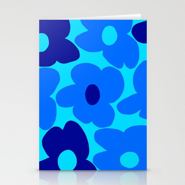 Blue Retro Flowers Pastel Blue Background #decor #society6 #buyart Stationery Card Gallery Image 1