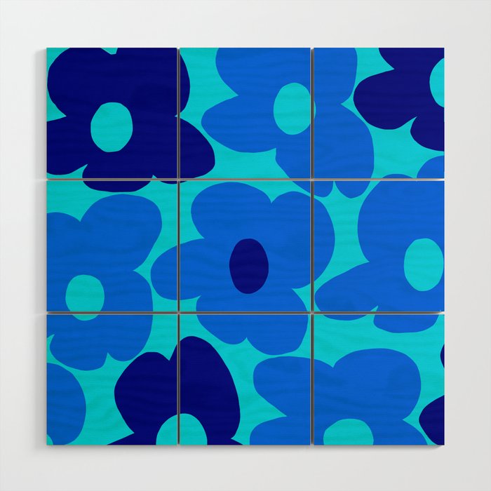 Blue Retro Flowers Pastel Blue Background #decor #society6 #buyart Wood Wall Art Gallery Image 1