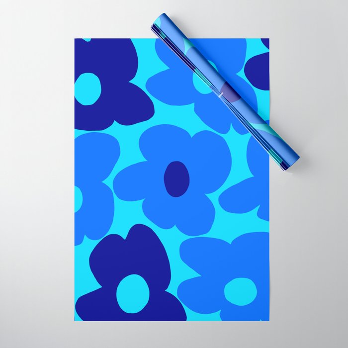 Blue Retro Flowers Pastel Blue Background #decor #society6 #buyart Wrapping Paper Gallery Image 1