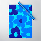 Blue Retro Flowers Pastel Blue Background #decor #society6 #buyart Wrapping Paper Gallery Image 1