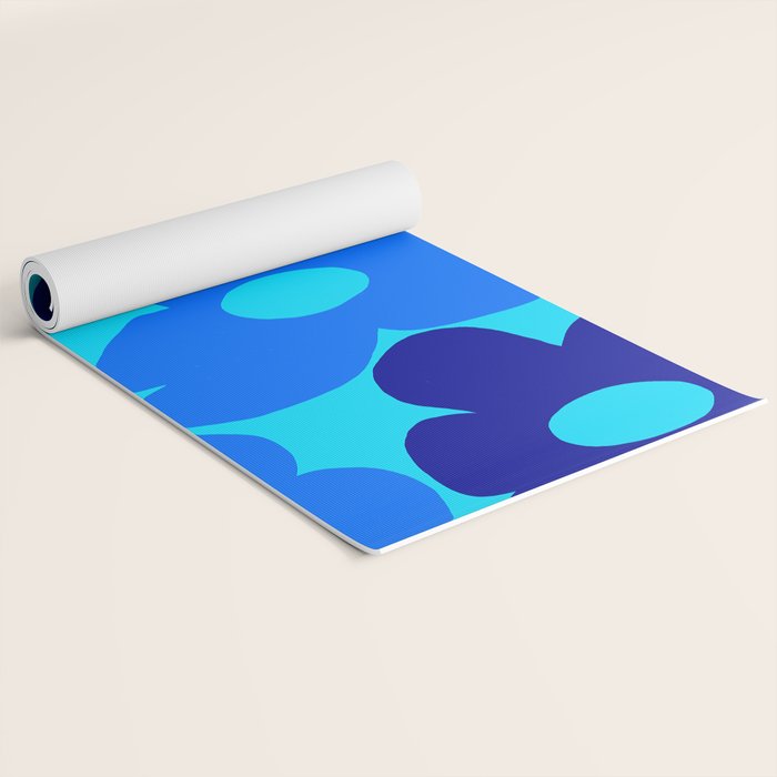 Blue Retro Flowers Pastel Blue Background #decor #society6 #buyart Yoga Mat Gallery Image 2