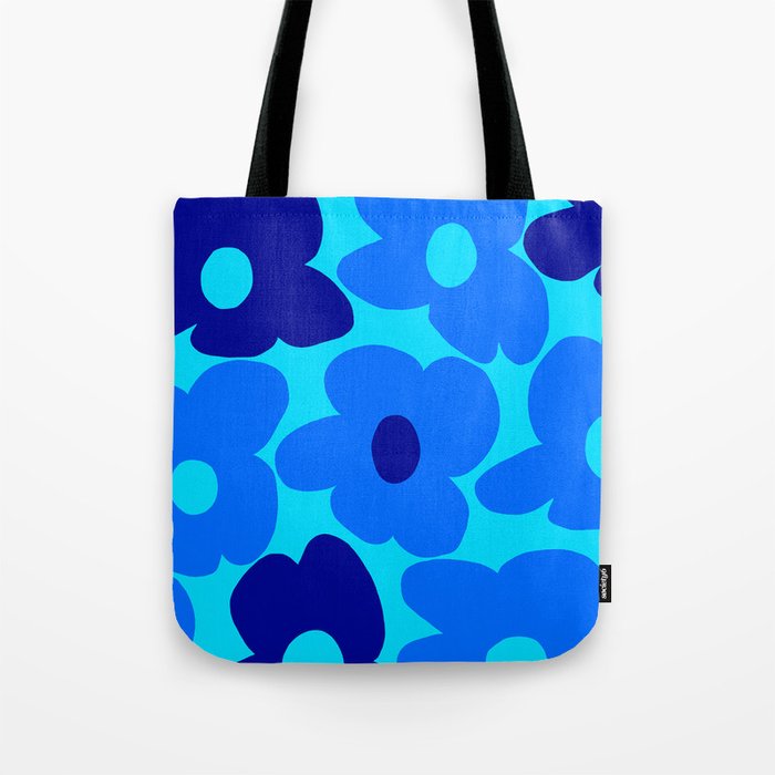 Blue Retro Flowers Pastel Blue Background #decor #society6 #buyart Tote Bag Gallery Image 1
