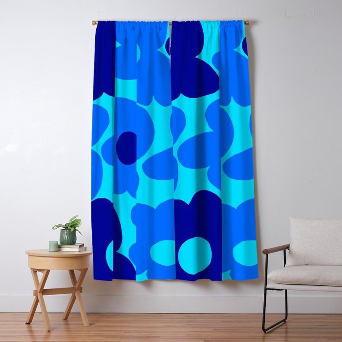 Blue Retro Flowers Pastel Blue Background #decor #society6 #buyart Window Curtain Gallery Image 1