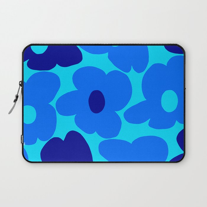 Blue Retro Flowers Pastel Blue Background #decor #society6 #buyart Laptop Sleeve Gallery Image 1