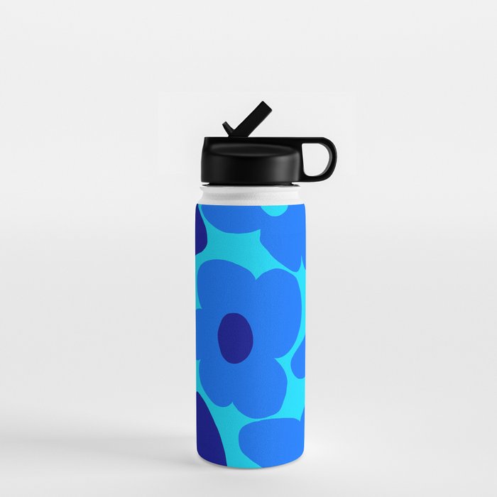 Blue Retro Flowers Pastel Blue Background #decor #society6 #buyart Water Bottle Gallery Image 1