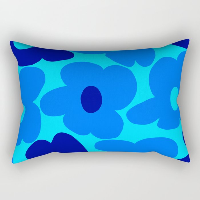 Blue Retro Flowers Pastel Blue Background #decor #society6 #buyart Rectangular Pillow Gallery Image 2