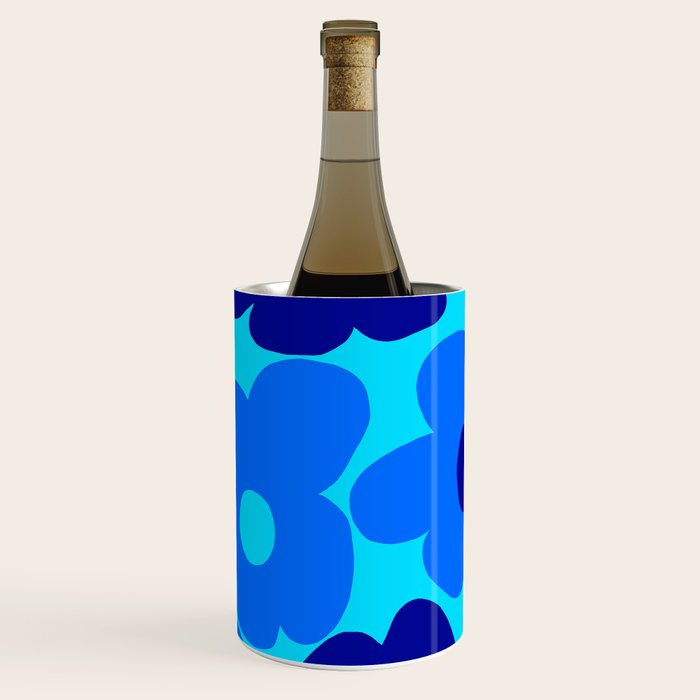 Blue Retro Flowers Pastel Blue Background #decor #society6 #buyart Wine Chiller Gallery Image 2
