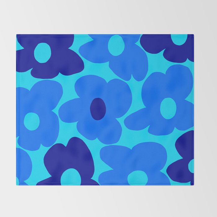 Blue Retro Flowers Pastel Blue Background #decor #society6 #buyart Throw Blanket Gallery Image 2