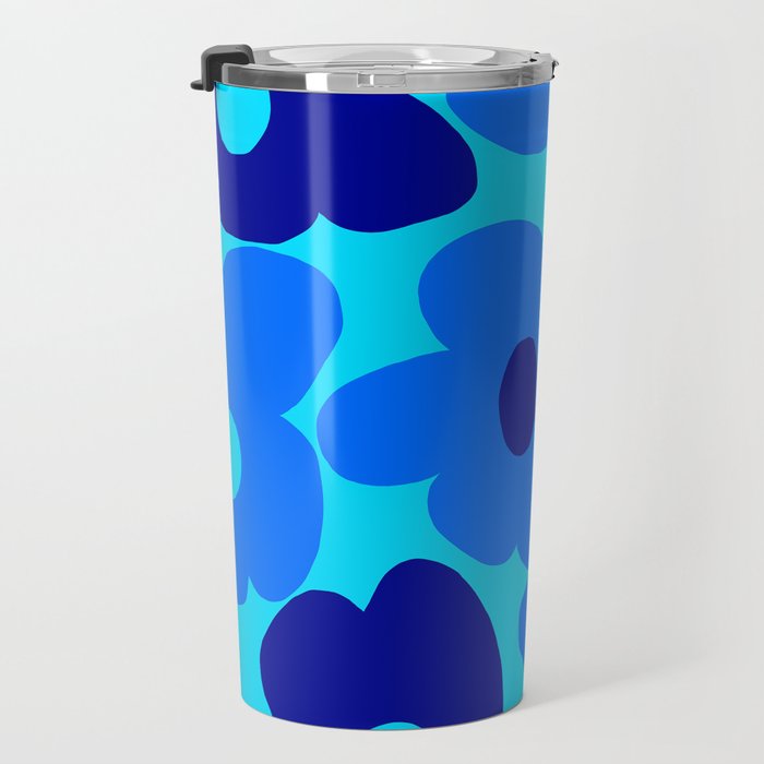 Blue Retro Flowers Pastel Blue Background #decor #society6 #buyart Travel Mug Gallery Image 3