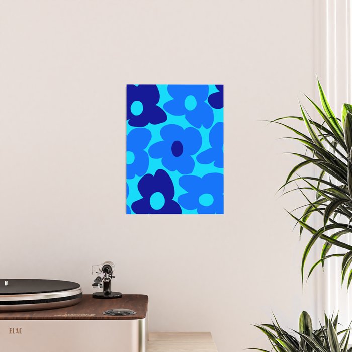 Blue Retro Flowers Pastel Blue Background #decor #society6 #buyart Poster Gallery Image 2