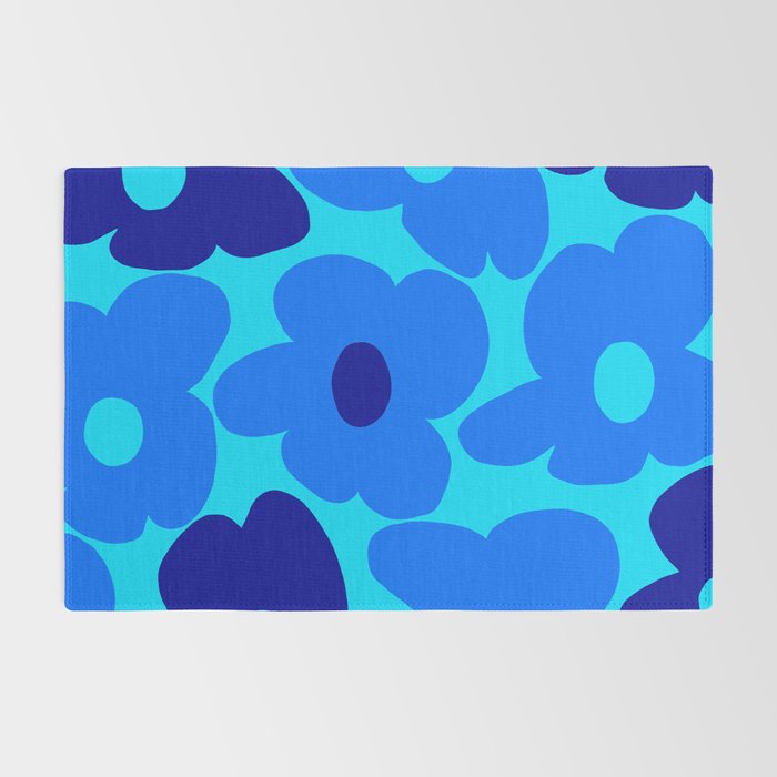 Blue Retro Flowers Pastel Blue Background #decor #society6 #buyart Rug Gallery Image 2