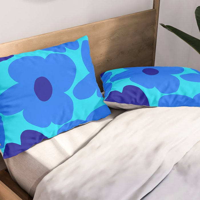 Blue Retro Flowers Pastel Blue Background #decor #society6 #buyart Pillow Sham Gallery Image 2
