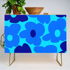 Blue Retro Flowers Pastel Blue Background #decor #society6 #buyart Credenza Gallery Image 1
