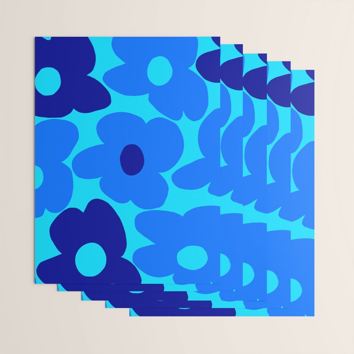 Blue Retro Flowers Pastel Blue Background #decor #society6 #buyart Wrapping Paper Gallery Image 3