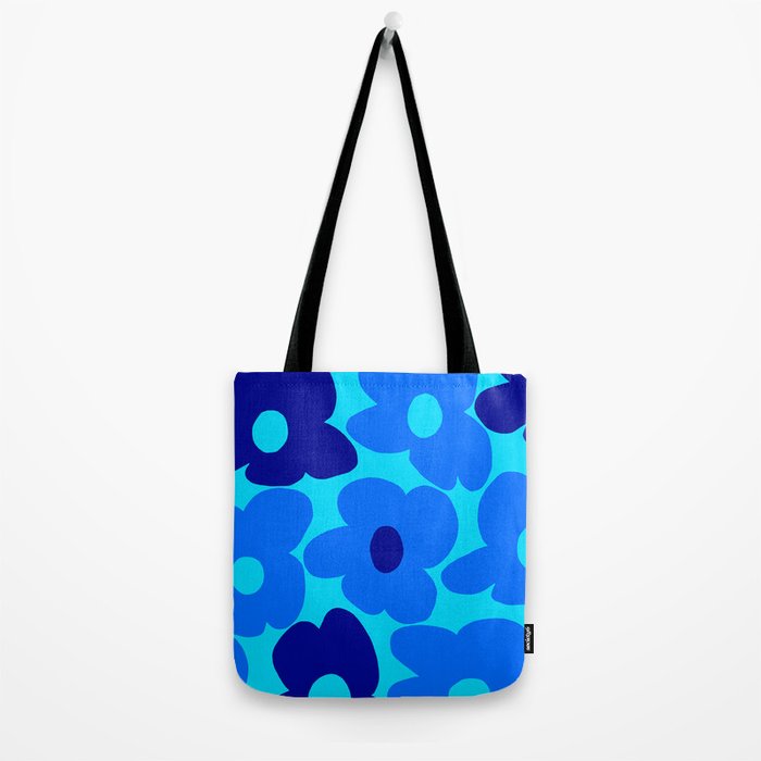 Blue Retro Flowers Pastel Blue Background #decor #society6 #buyart Tote Bag Gallery Image 2