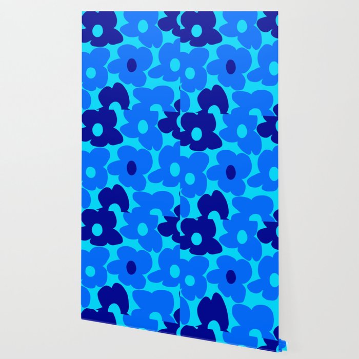 Blue Retro Flowers Pastel Blue Background #decor #society6 #buyart Wallpaper Gallery Image 2