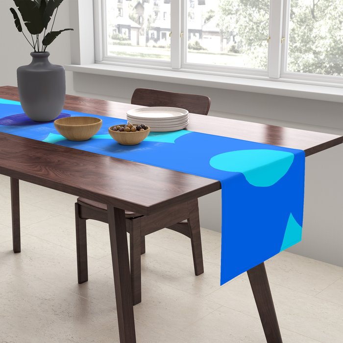Blue Retro Flowers Pastel Blue Background #decor #society6 #buyart Table Runner Gallery Image 2