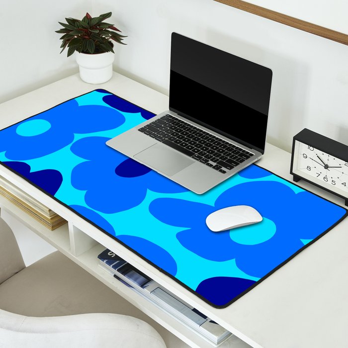 Blue Retro Flowers Pastel Blue Background #decor #society6 #buyart Desk Mat Gallery Image 2