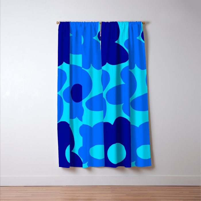 Blue Retro Flowers Pastel Blue Background #decor #society6 #buyart Window Curtain Gallery Image 3