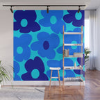 Blue Retro Flowers Pastel Blue Background #decor #society6 #buyart Wall Mural Gallery Image 1