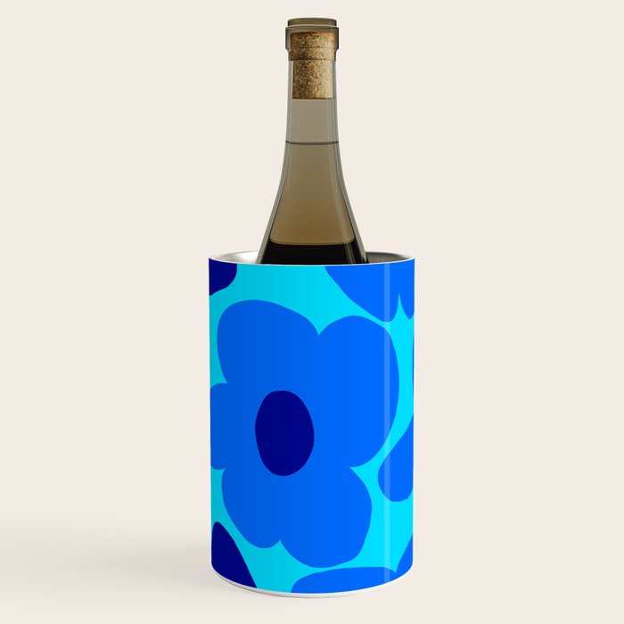 Blue Retro Flowers Pastel Blue Background #decor #society6 #buyart Wine Chiller Gallery Image 1