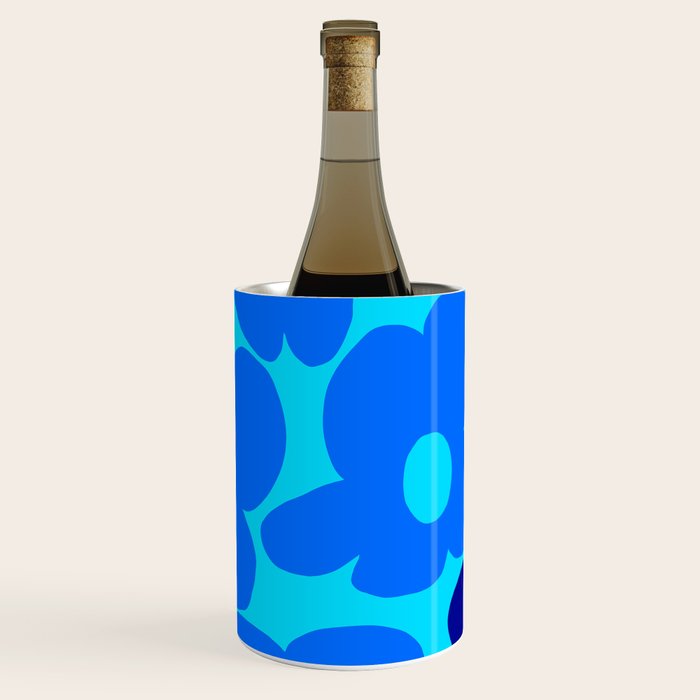 Blue Retro Flowers Pastel Blue Background #decor #society6 #buyart Wine Chiller Gallery Image 3