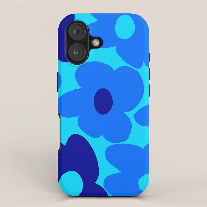 Blue Retro Flowers Pastel Blue Background #decor #society6 #buyart iPhone Case Gallery Image 1