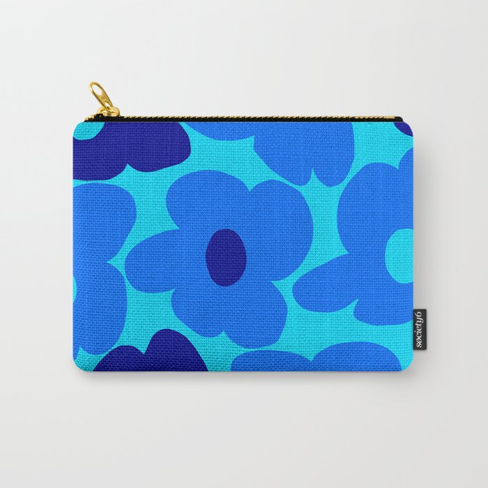 Blue Retro Flowers Pastel Blue Background #decor #society6 #buyart Carry All Pouch Gallery Image 1