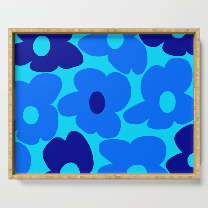 Blue Retro Flowers Pastel Blue Background #decor #society6 #buyart Serving Tray Gallery Image 1